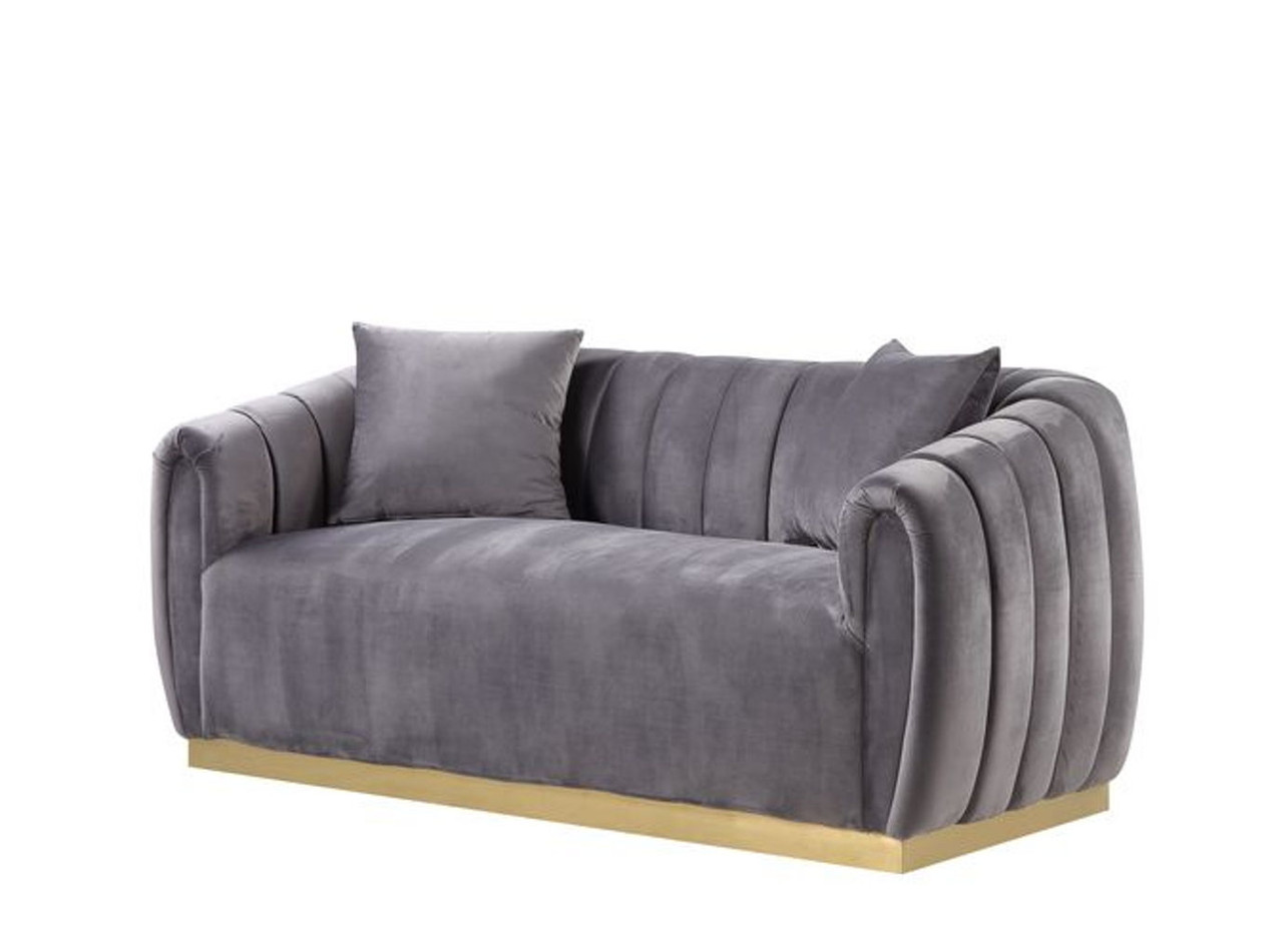 Elchanon – Loveseat – Gray Velvet & Gold Finish