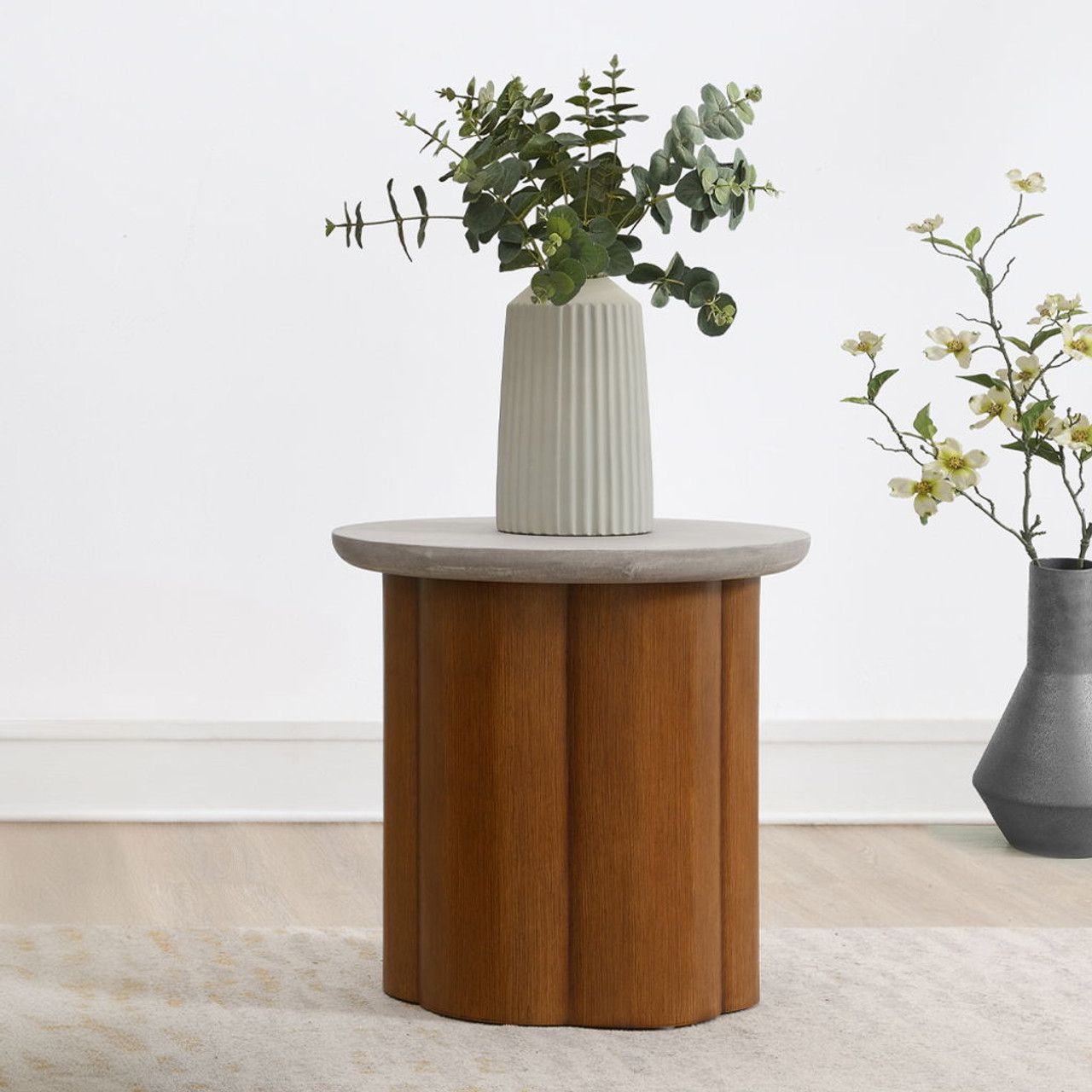 Evelyn – End Table – Faux Concrete Top & Walnut  Finish