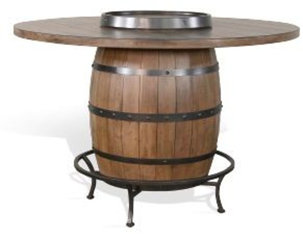 Sunny Designs Doe Valley Round Pub Table with Wine Barrel Base in Buckskin 1038BU