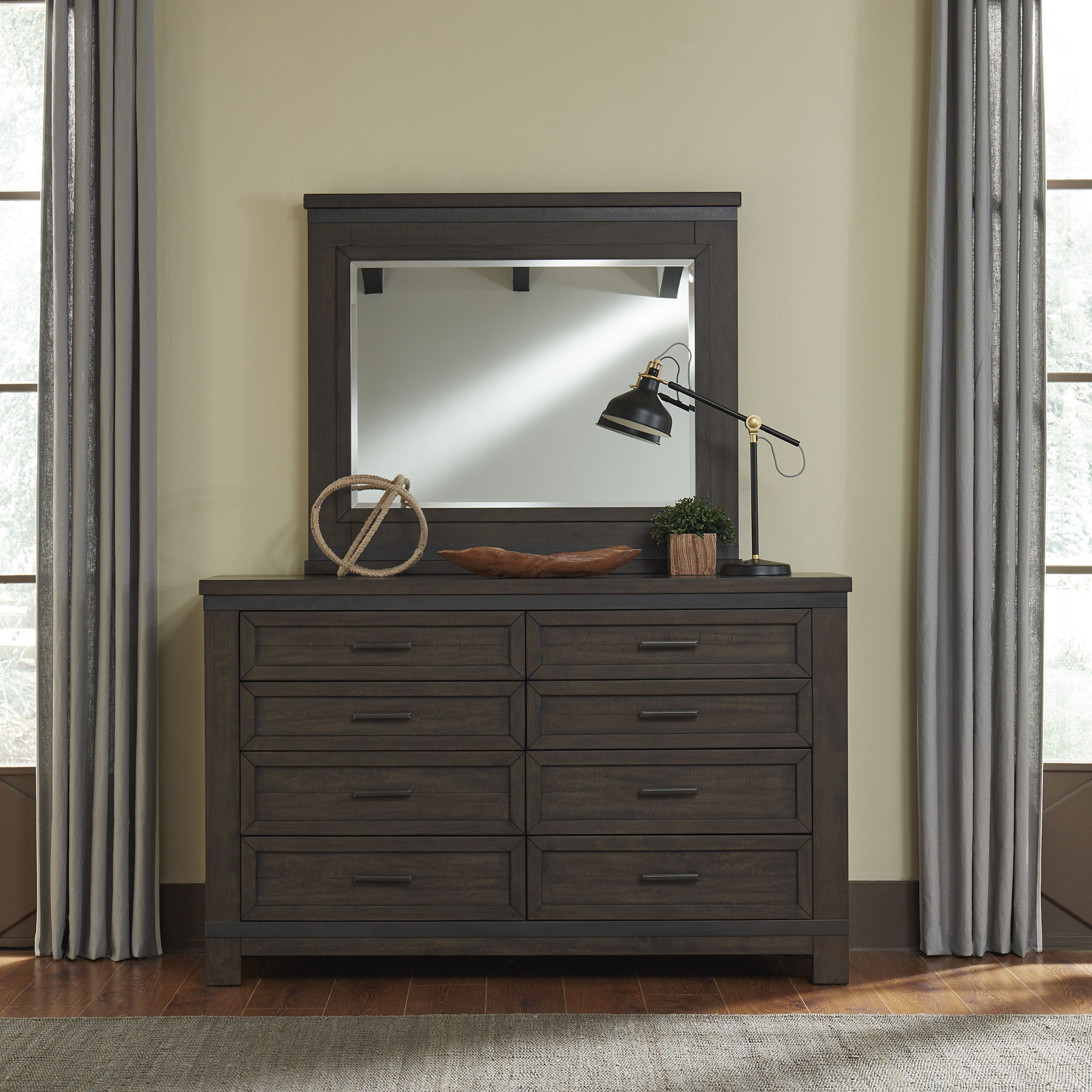 Liberty Furniture Thornwood Hills – 4 Piece Bedroom Set (King Bookcase Bed, Dresser & Mirror, Chest) – Dark Gray