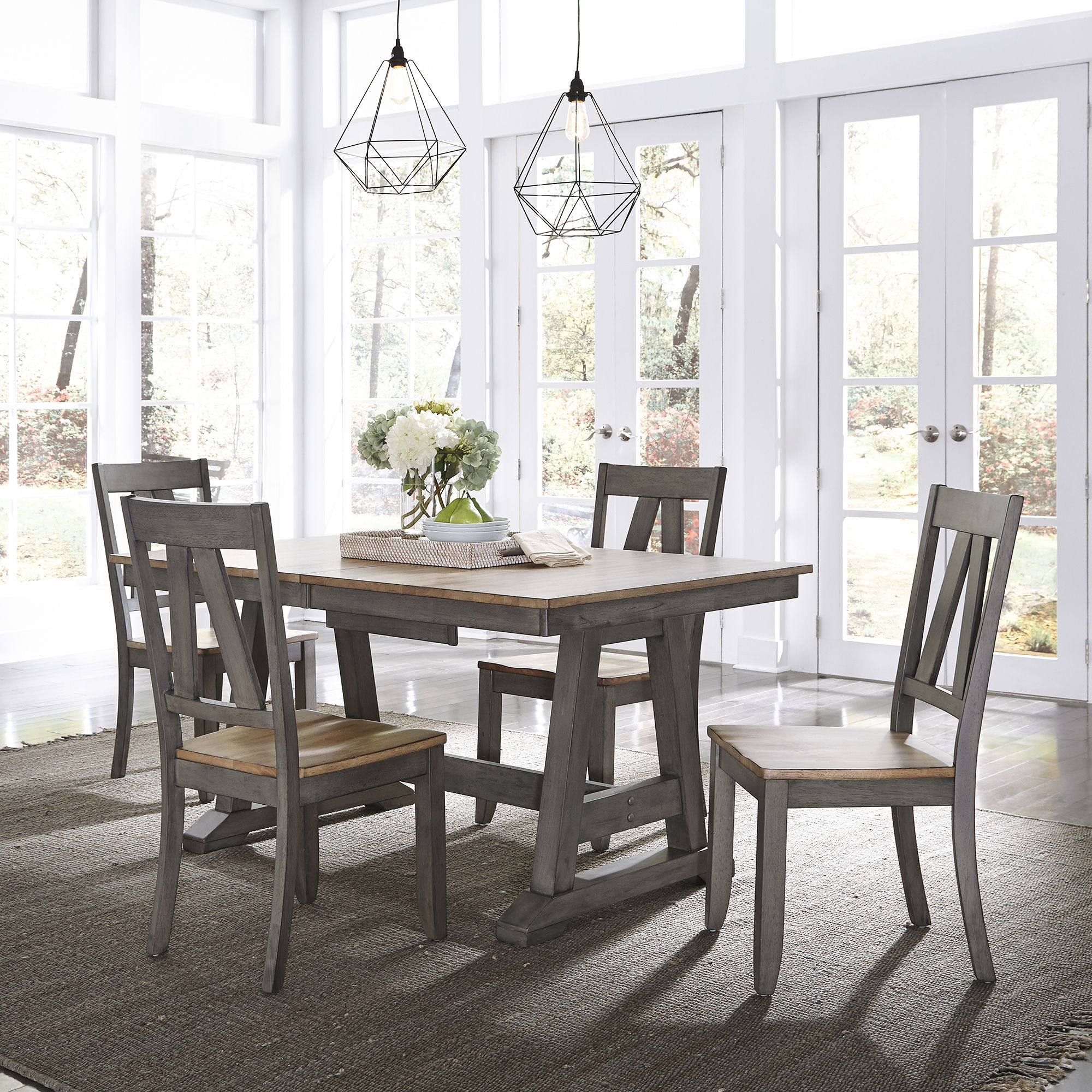 Liberty Furniture Lindsey Farm – 5 Piece Trestle Table Set – Dark Gray