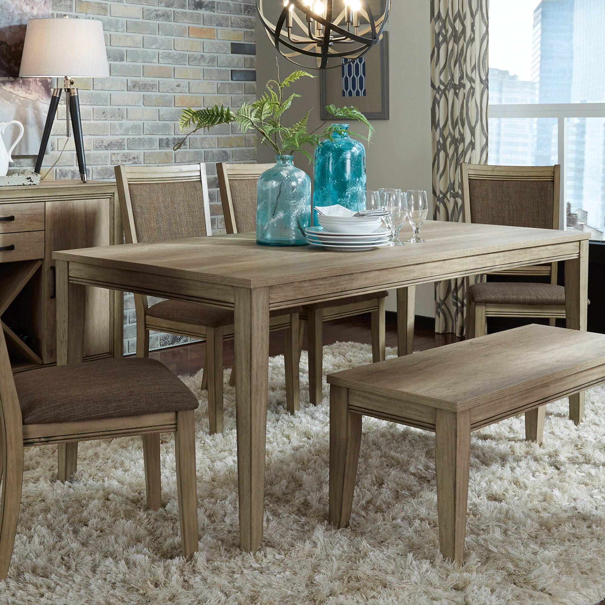 Liberty Furniture Sun Valley – 6 Piece Rectangular Table Set (Upholstered Chairs) – Light Brown