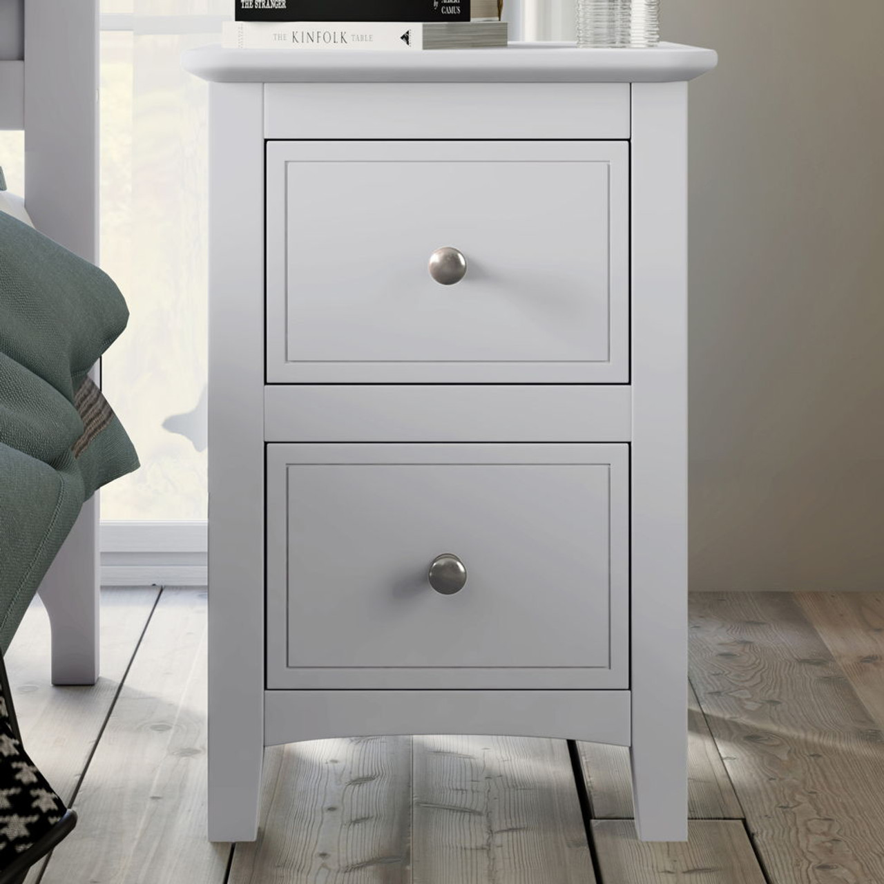 2 Drawers Solid Wood Nightstand End Table – White