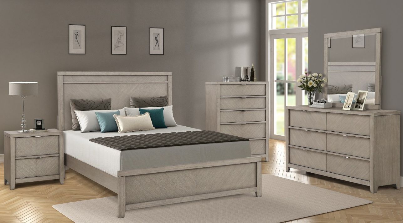 Bernards Fresno 4pc Panel Bedroom Set in Taupe