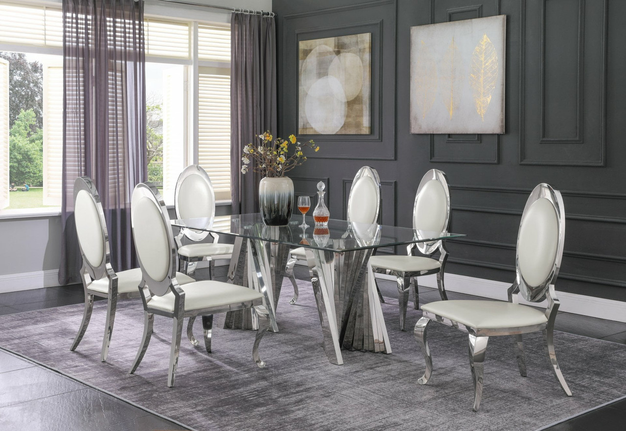 Francis White Dining Room Set in Faux  Leather