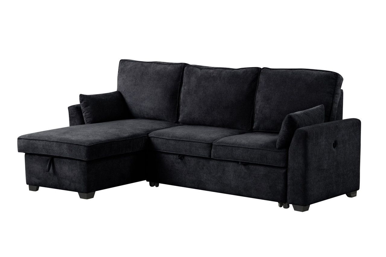 Ember – 92″W Fabric Sleeper Sectional with Reversible Storage Chaise