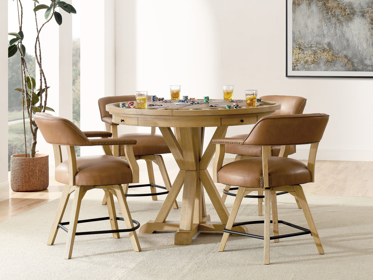 Rylie – 6 Piece Dining Set (Game Top Counter Table & 4 Counter Chairs) – Sand / Brown