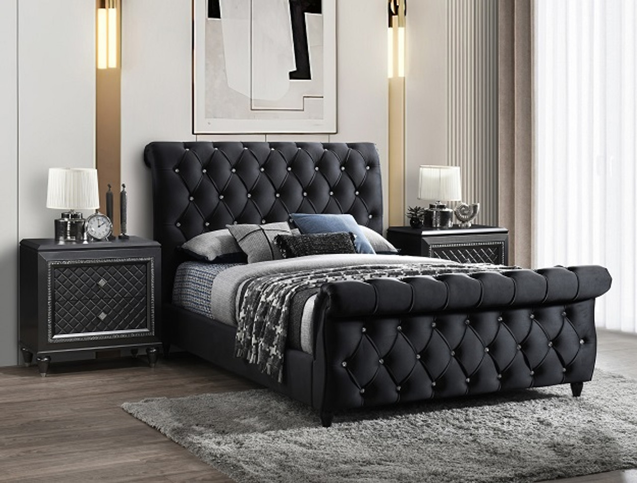 Kyrie Upholstered Bed in Black