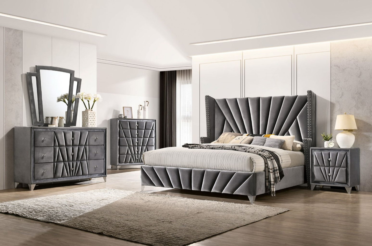 Carissa – Eastern King Bed – Gray