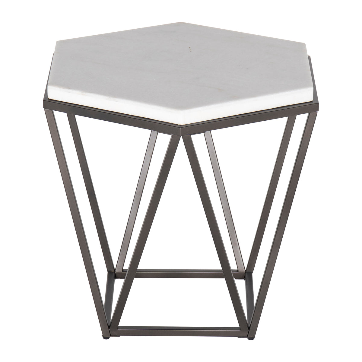 Corvus – End Table With Marble Top Hexagon – White