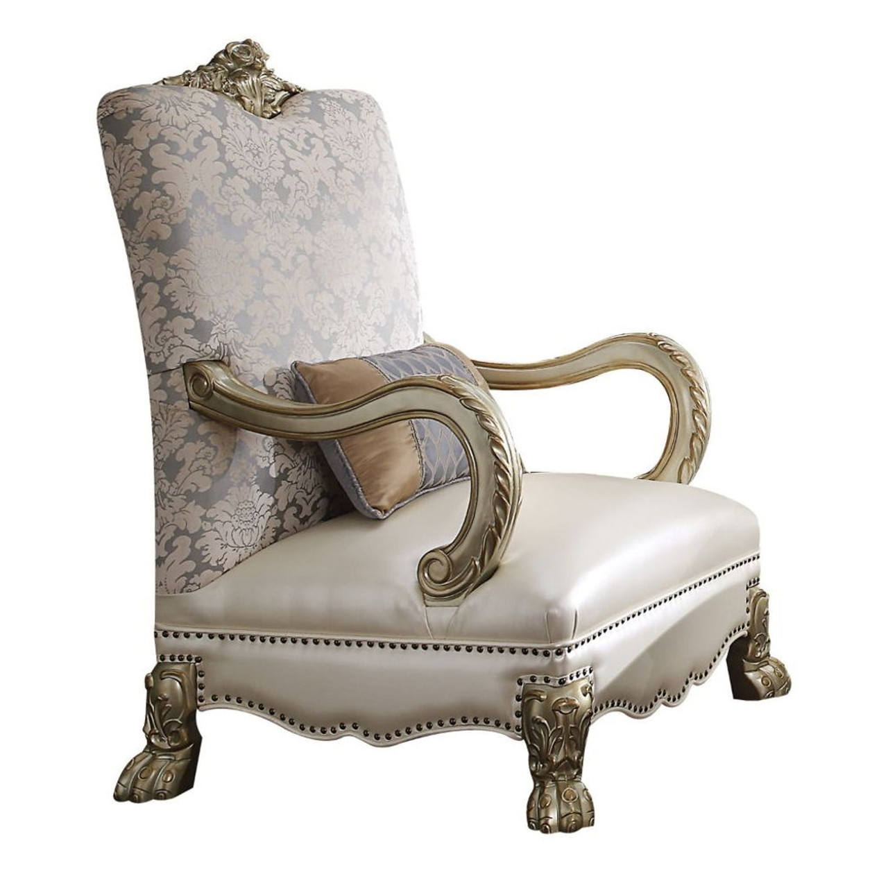 Dresden II – Accent Chair – Pearl PU/Fabric & Gold Patina