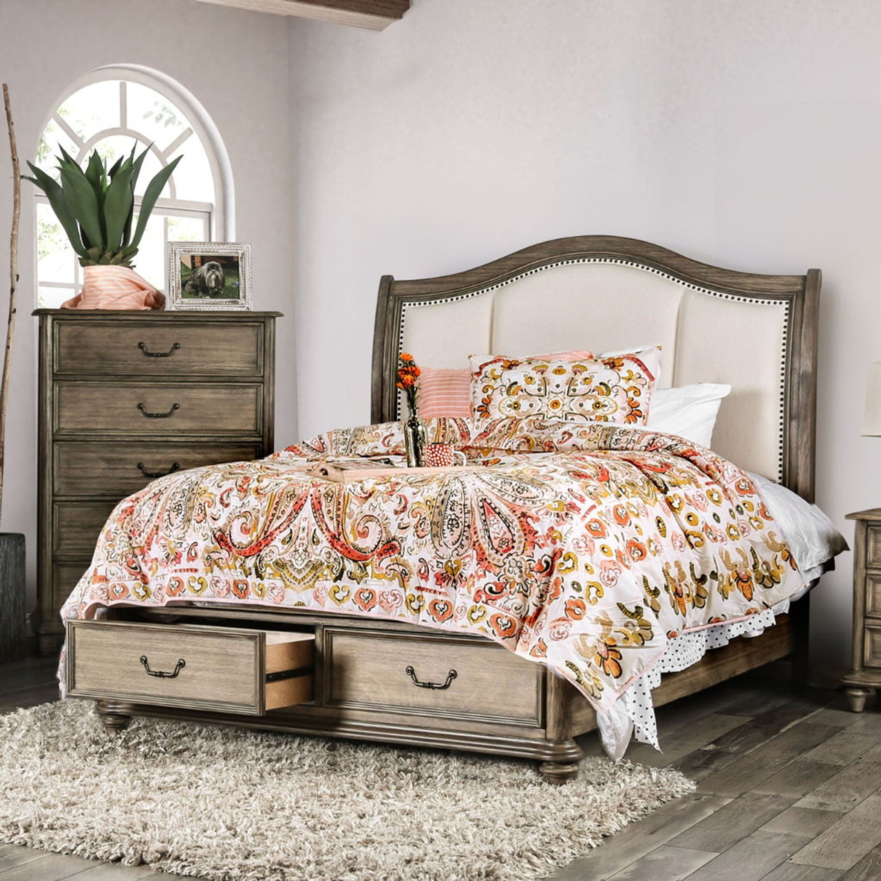 Belgrade I – King Bed – Rustic Natural Tone / Ivory