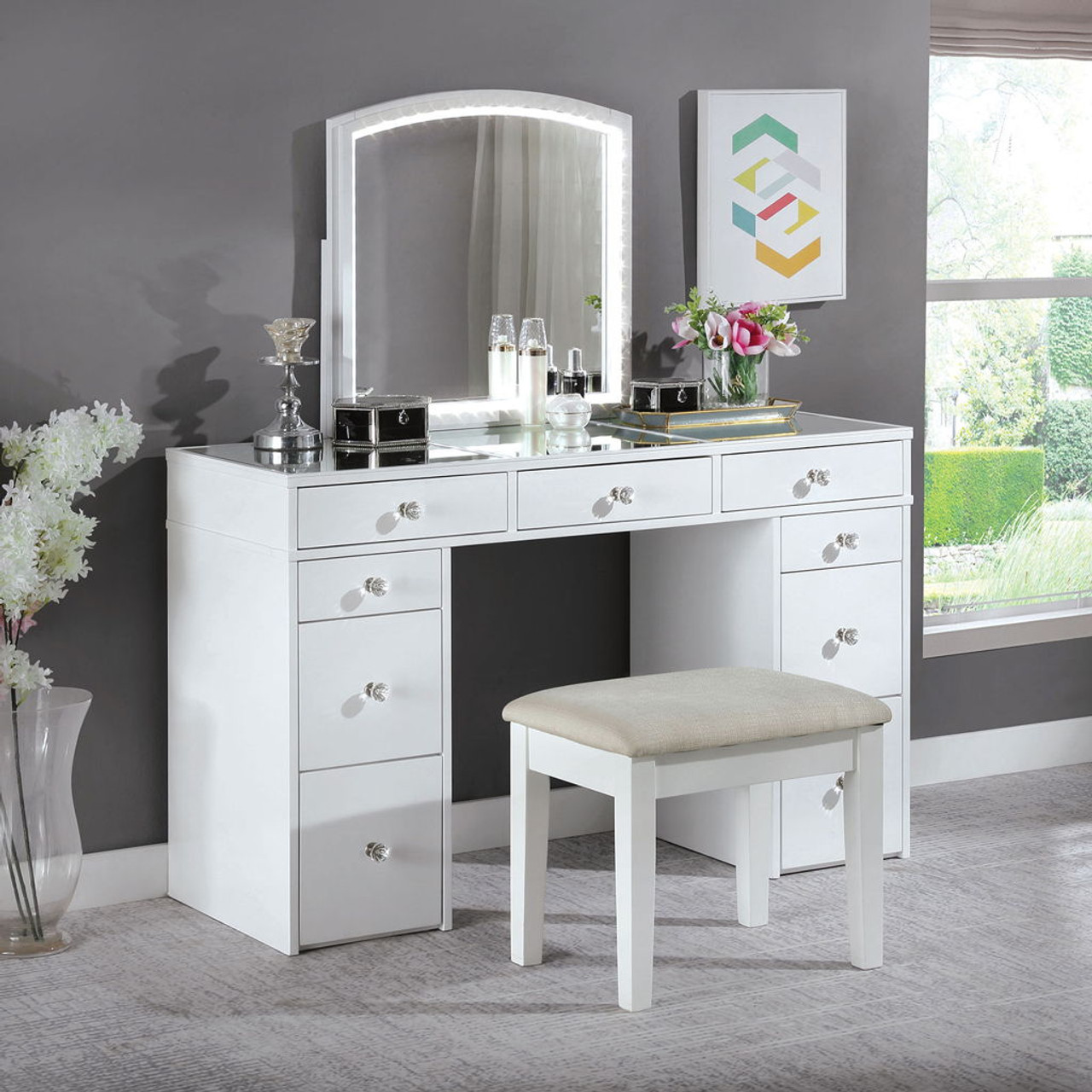 Louise – Vanity With Stool – White