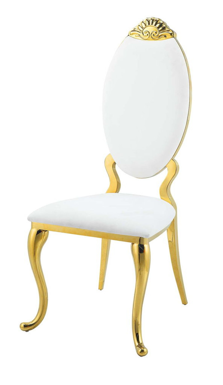 Fallon – Side Chair (Set of 2) – White PU & Mirroed Gold Finish