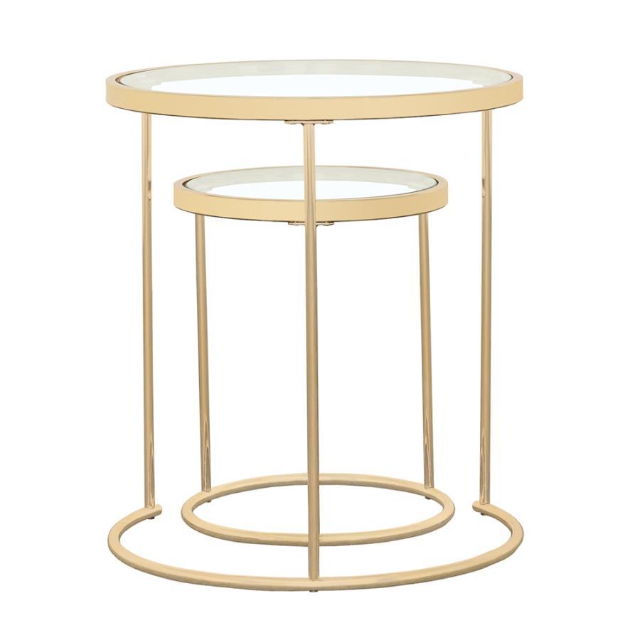 Maylin – 2 Piece Round Glass Top Nesting Table Set – Gold