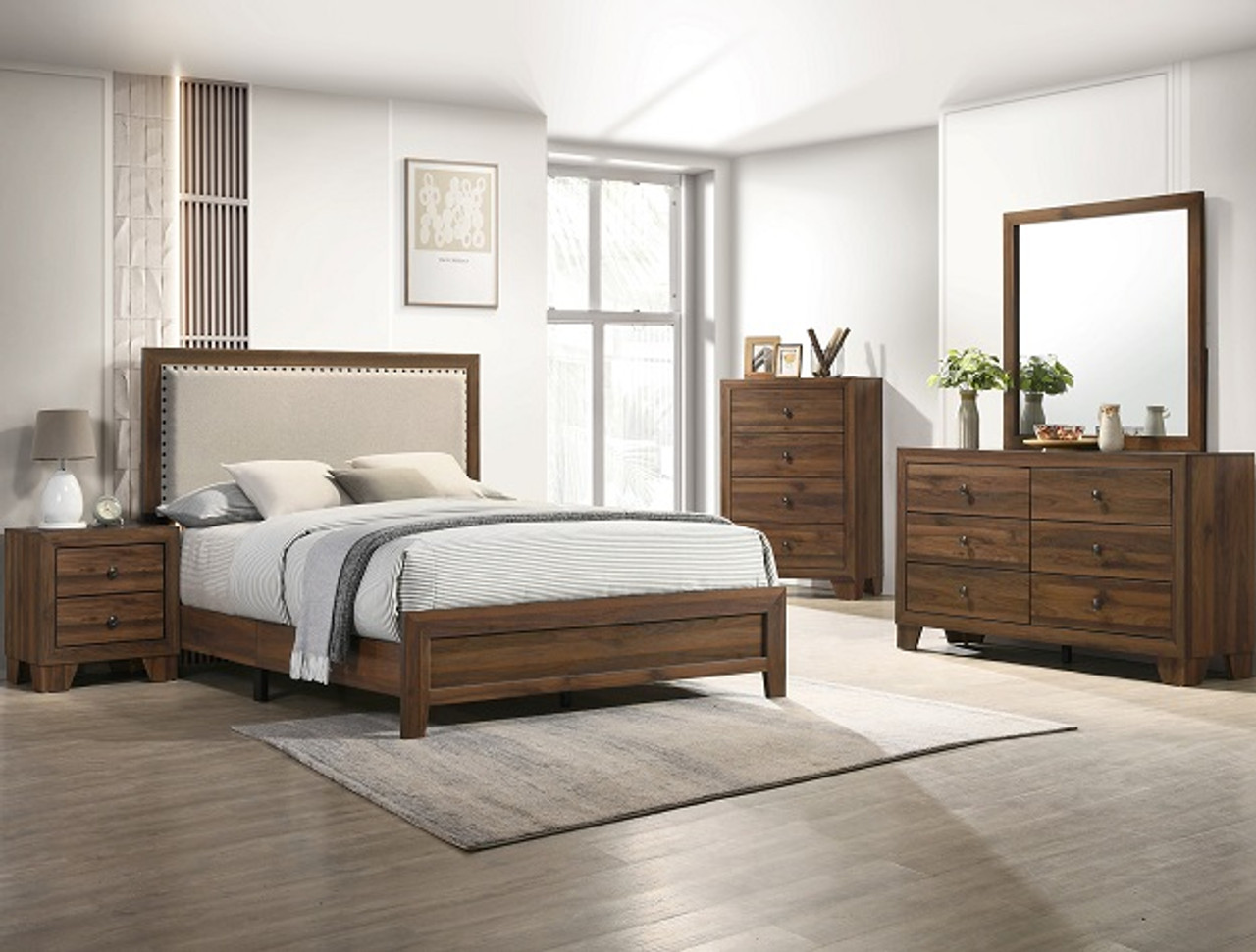 Millie Upholstered Bedroom Set in Brown