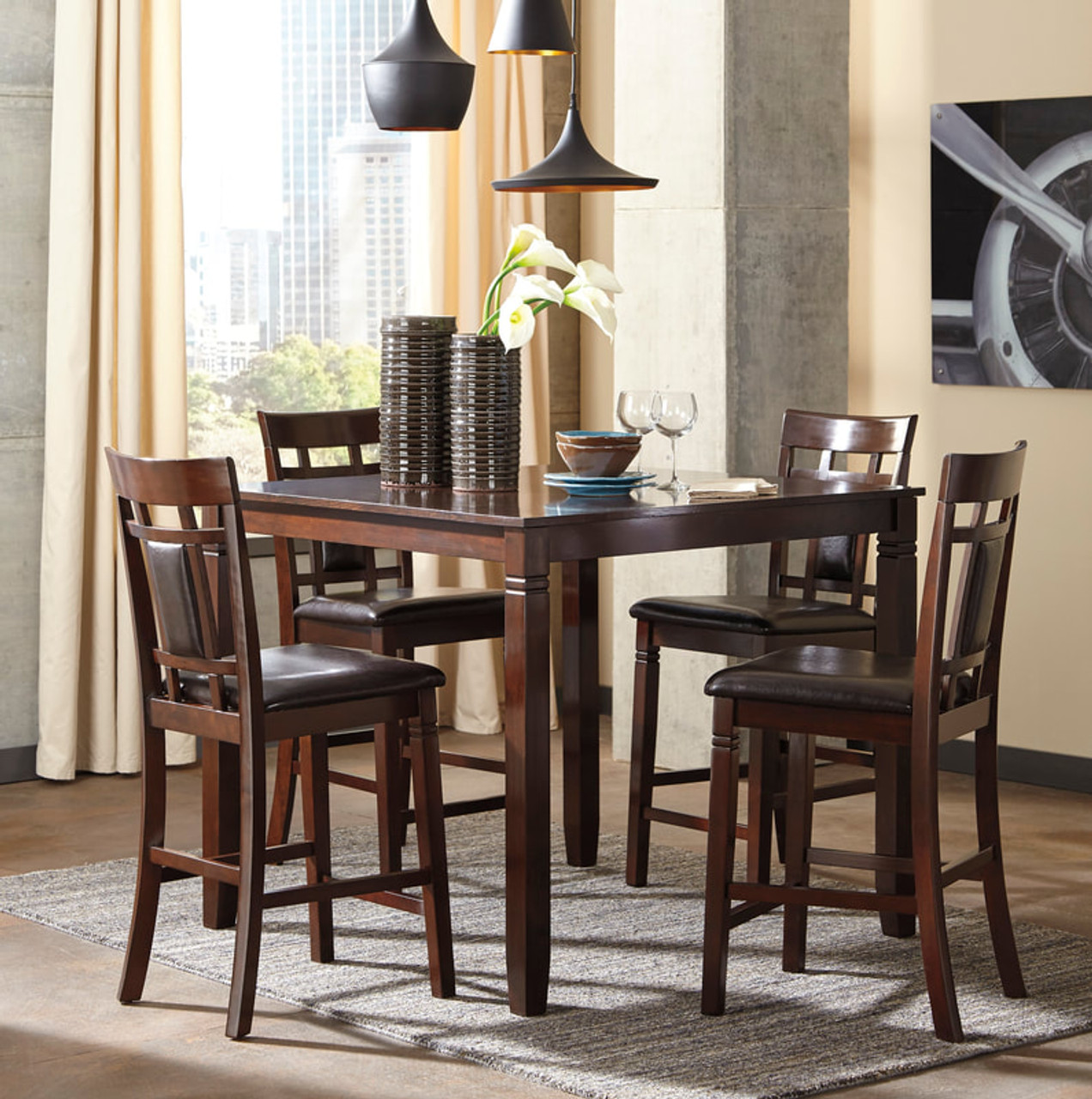 Cali Counter Dining Room Set in Brown