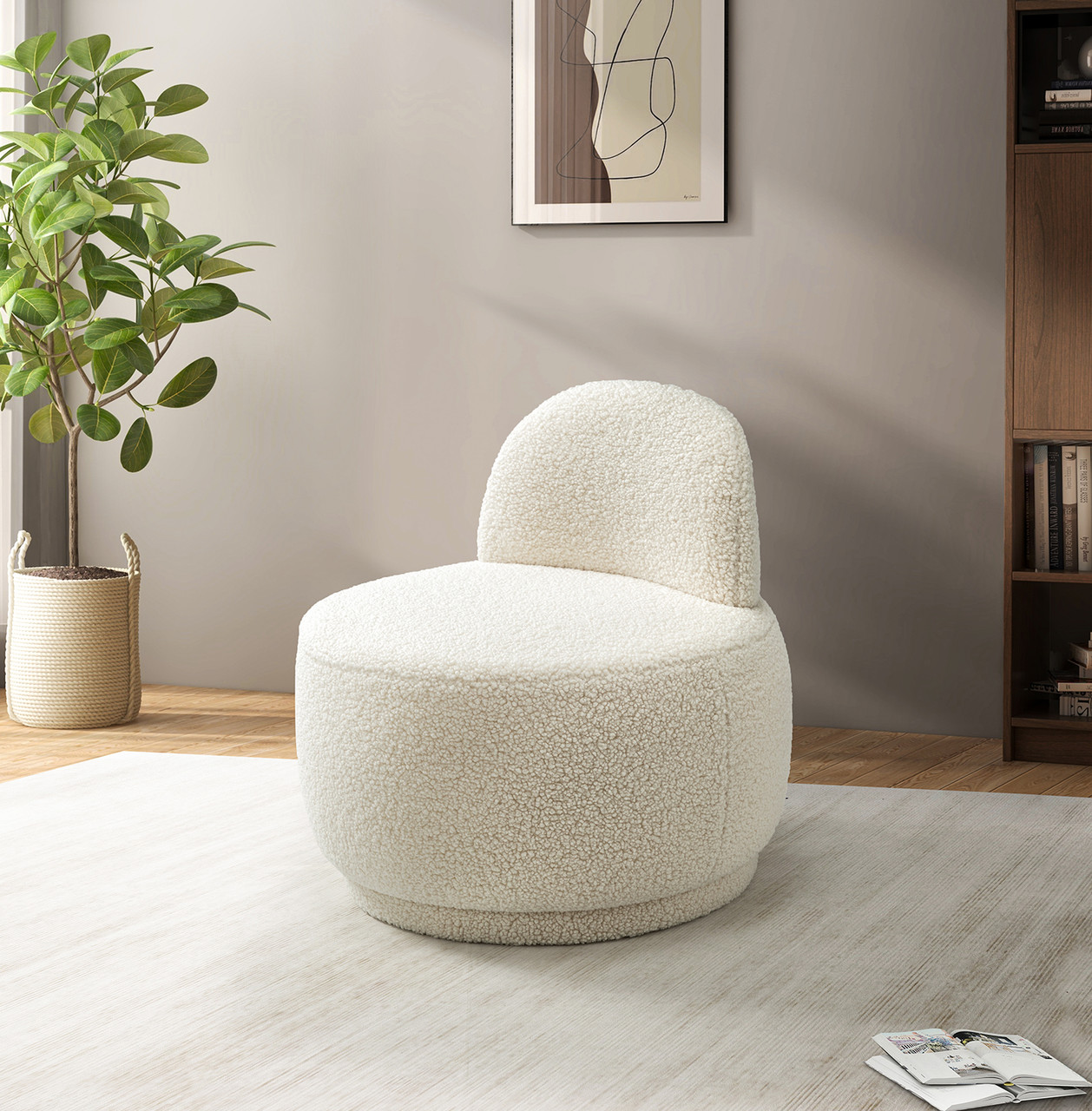 Franco Ivory Upholstered Sherpa Contemporary Side Chair