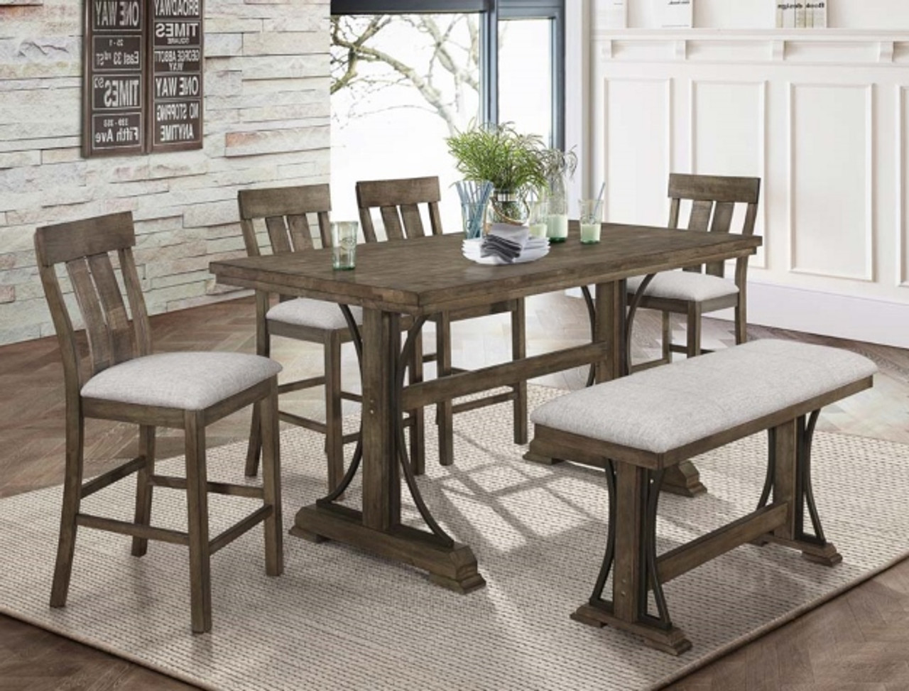 Quincy Counter Dining Room Set in Brown