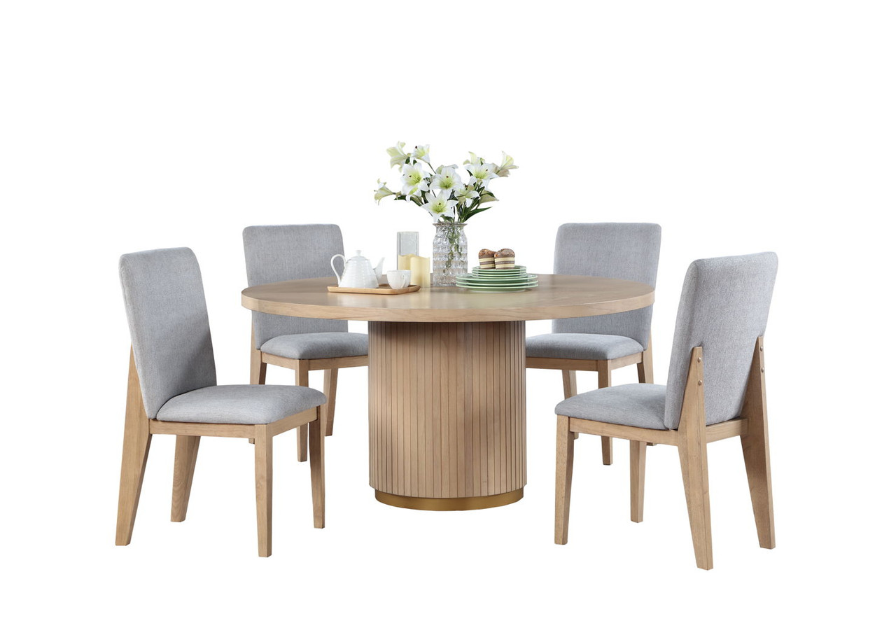 Caspian – 5 Piece Round Dining Table Set With Chairs – Oak