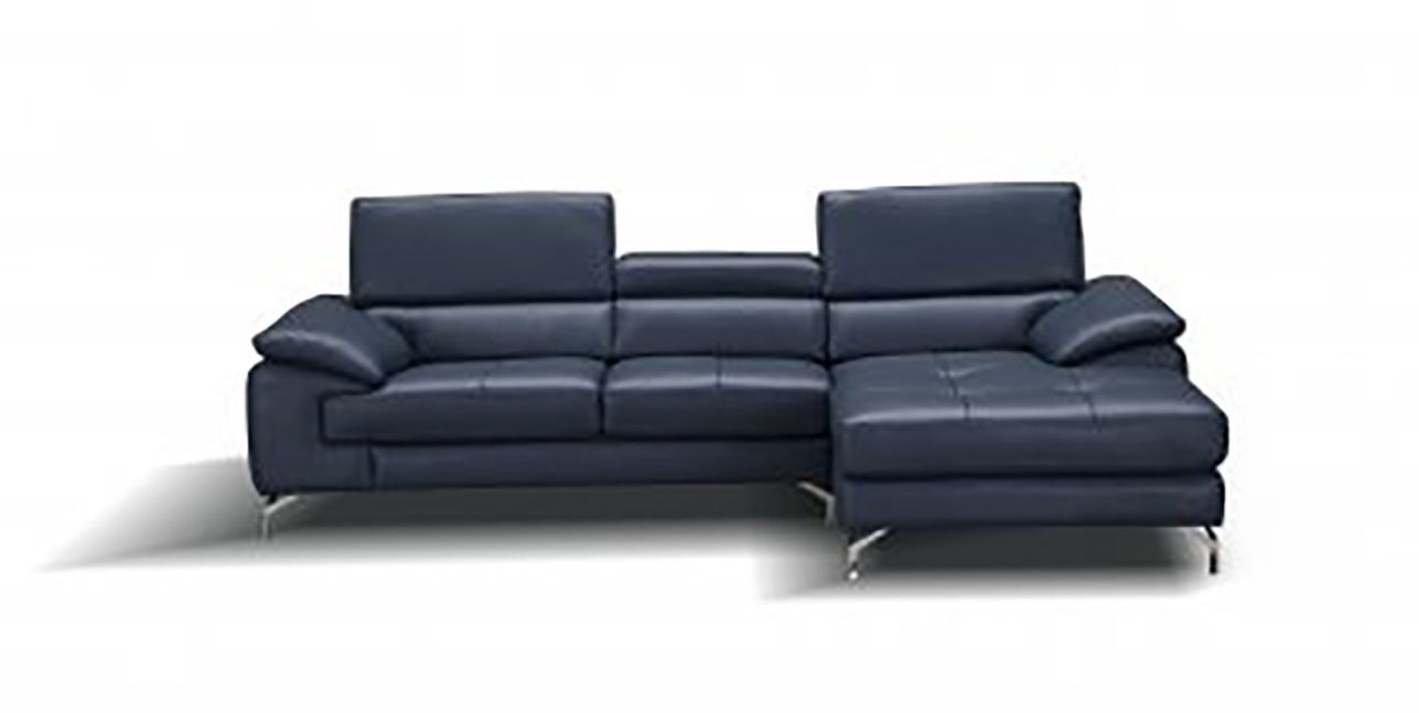 J&M A973B Italian Leather Right Facing Chaise Mini Sectional in Blue 179065-RHFC