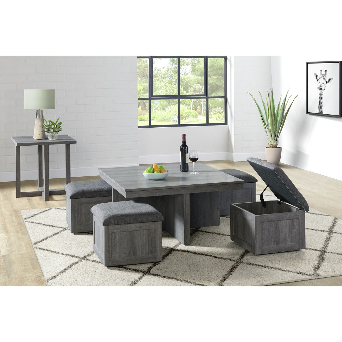 Uster – 2 Piece Occasional Set, Coffee Table & End Table – Light Grey