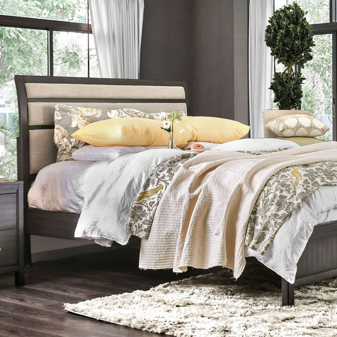 Berenice – Eastern King Bed – Gray / Beige