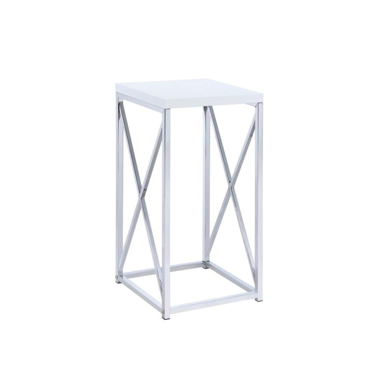 Edmund – Square Accent Side Table – White High Gloss And Chrome