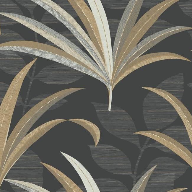 York Antonina Vella Deco D12 El Morocco Palm Wallpaper in Blacks CA1548 (Double Roll) FedEx/UPS