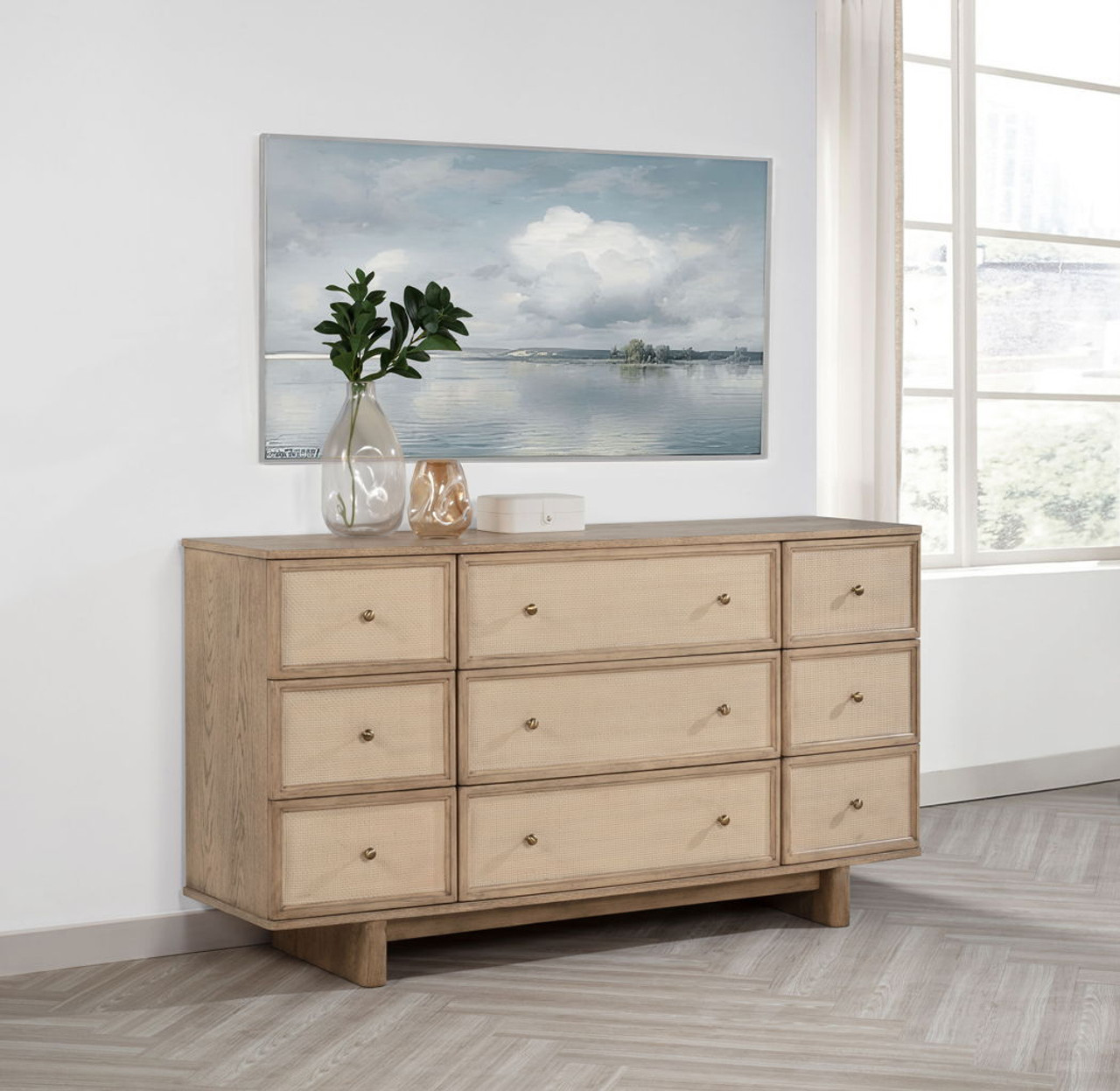 Kailani – 9-Drawer Dresser Cabinet – Beige Oak