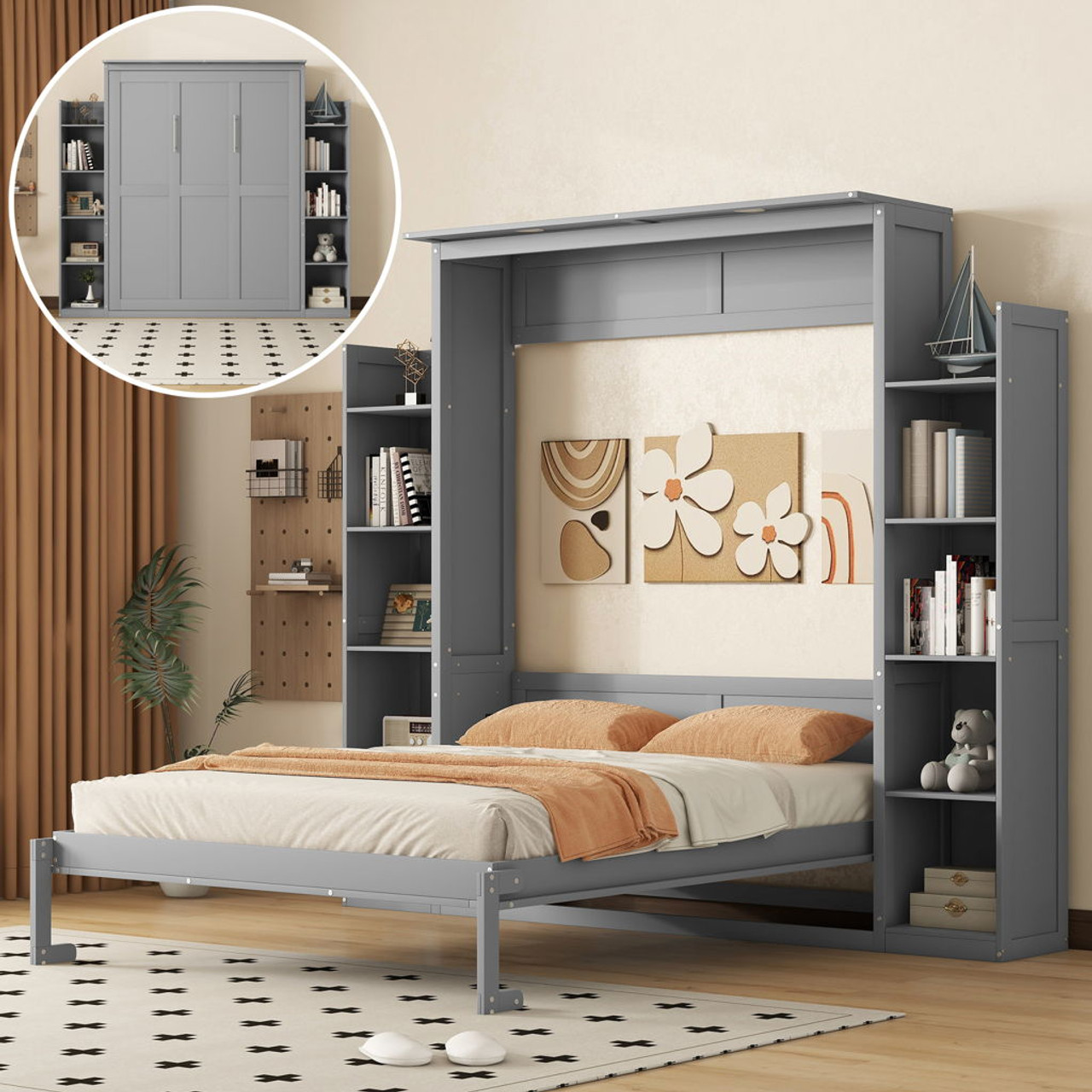 Murphy – Bed Wall Bed With Shelves And LED Lights