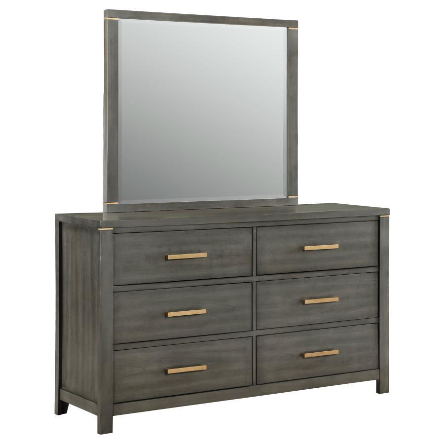 Kieran – 6-Drawer Dresser With Mirror – Gray