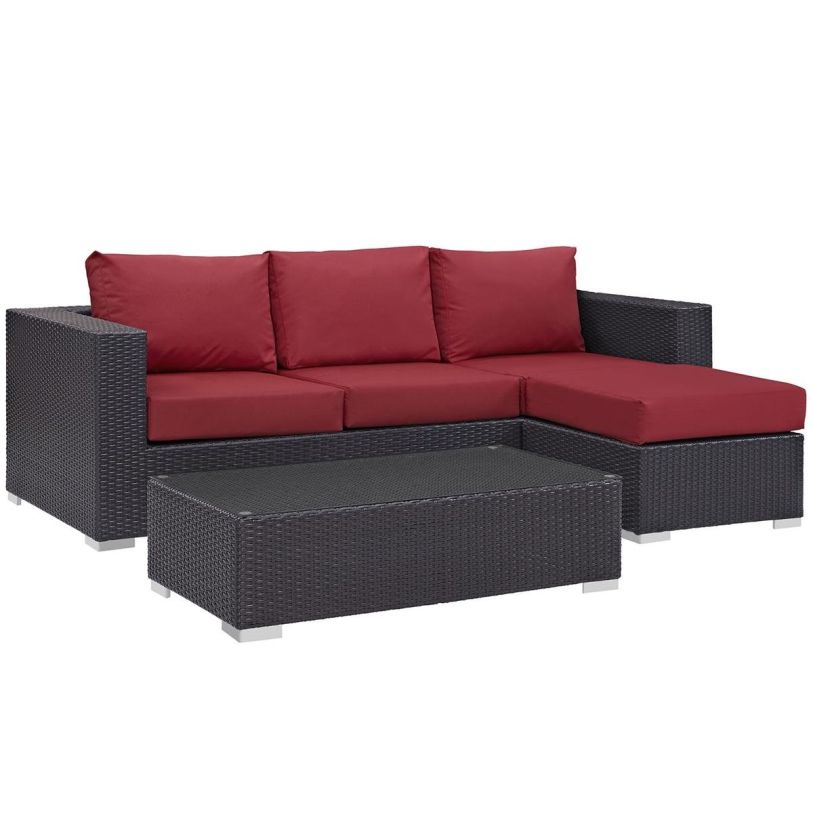 Emma Mason Signature Akari 3 Piece Outdoor Patio Sofa Set in Espresso Red