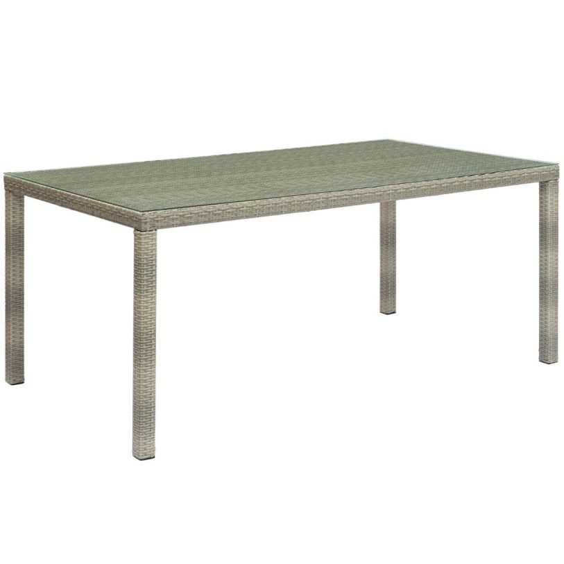 Emma Mason Signature Marrymount Dining Outdoor Patio Wicker Rattan 70″ Dining Table in Light Gray