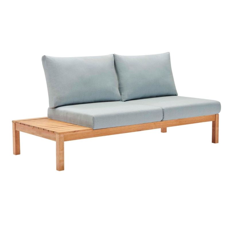 Emma Mason Signature Lizzy Outdoor Patio Loveseat with Left-Facing Side End Table in Natural Light Blue