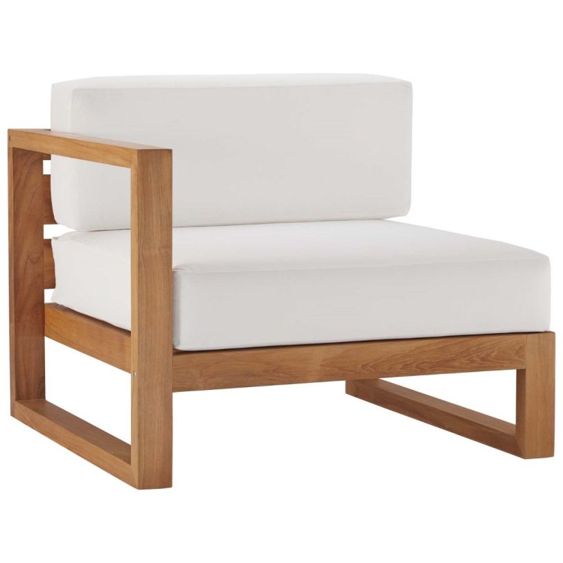 Emma Mason Signature Zaffron Outdoor Patio Teak Wood Left-Arm Chair in Natural White