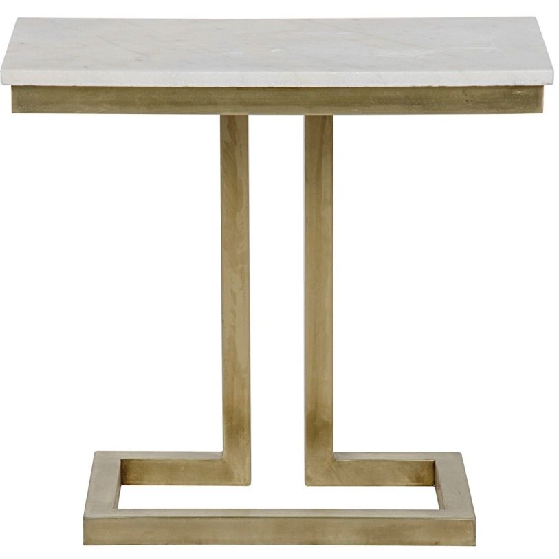 Noir Furniture Alonzo Side Table in Antique Brass and White Marble GTAB359MB