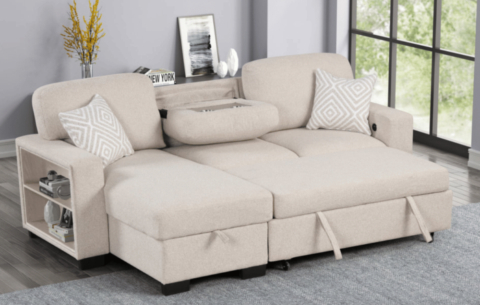 Pacific Beige Sectional with Pull Out Bed