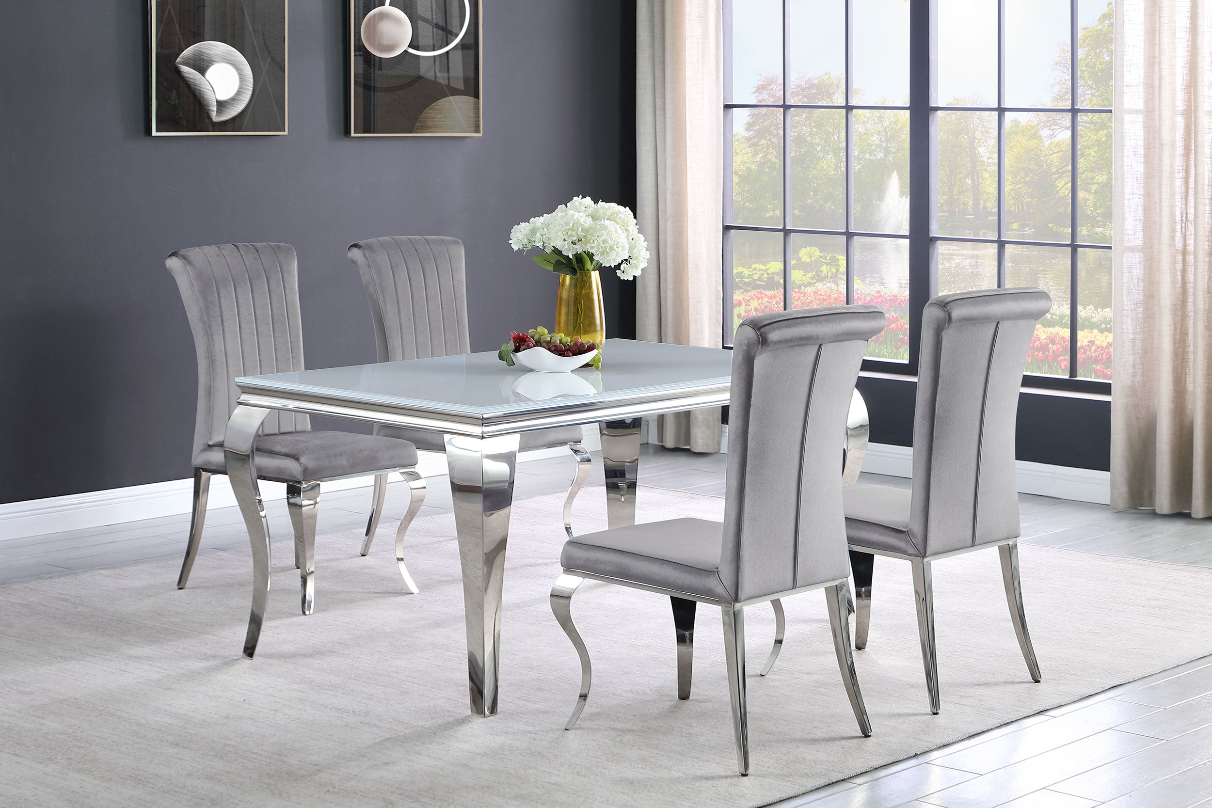 Carone 5-piece 61″ Rectangular White Glass Dining Set Grey