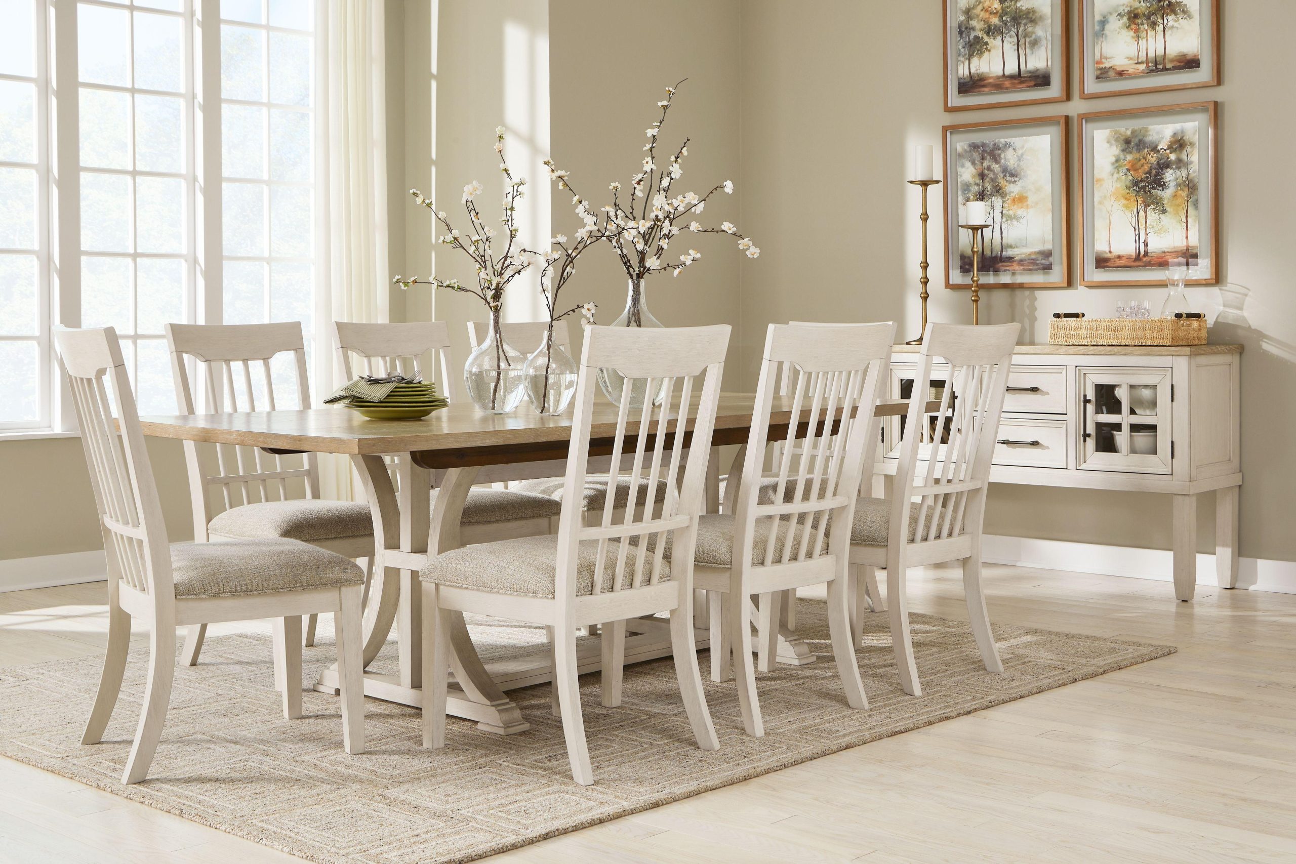 Ashley Shaybrock – Antique White / Brown – 10 Pc. – Rectangular Dining Room Extension Table, 8 Side Chairs, Server