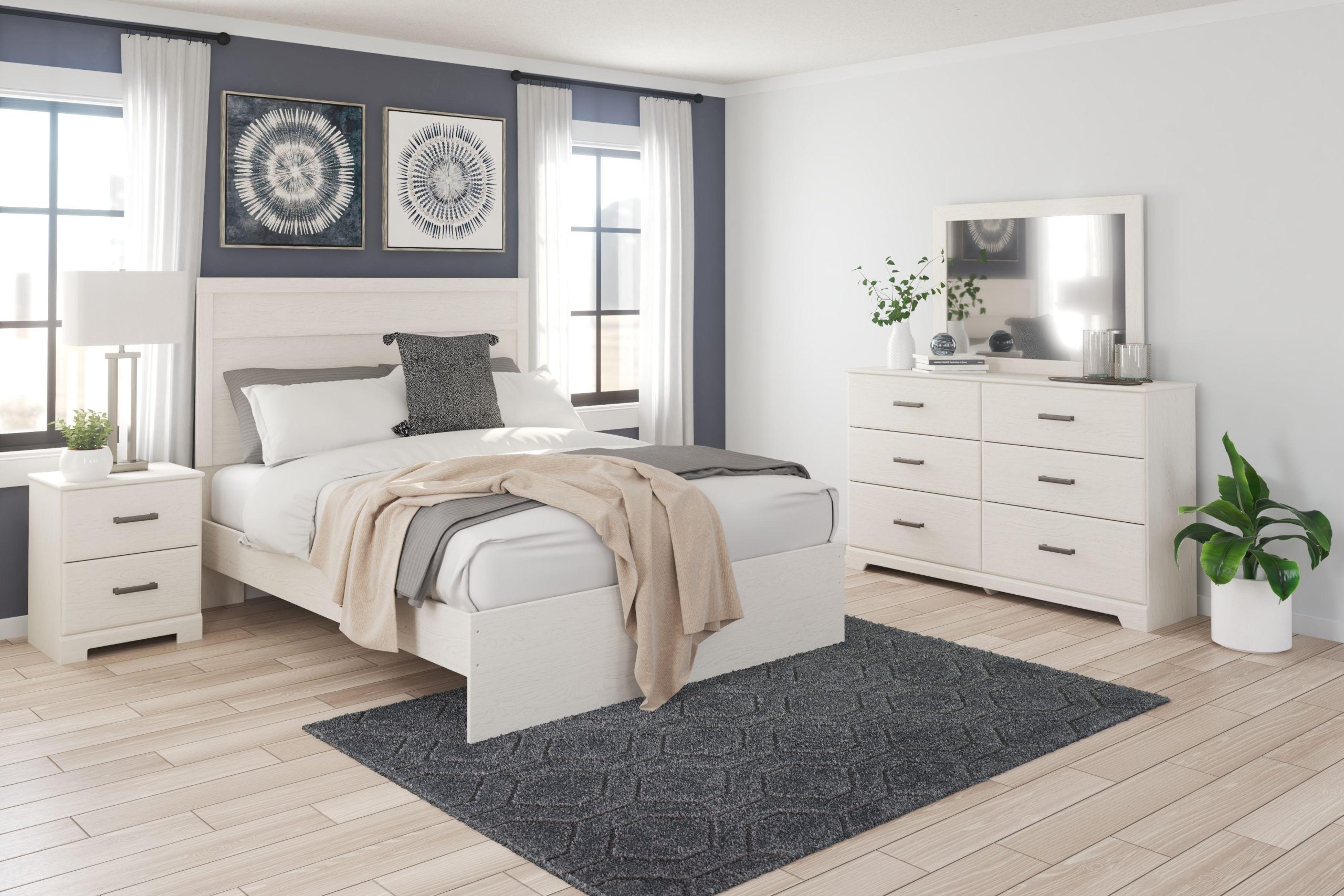 Ashley Stelsie – White – 6 Pc. – Dresser, Mirror, Queen Panel Bed, 2 Nightstands