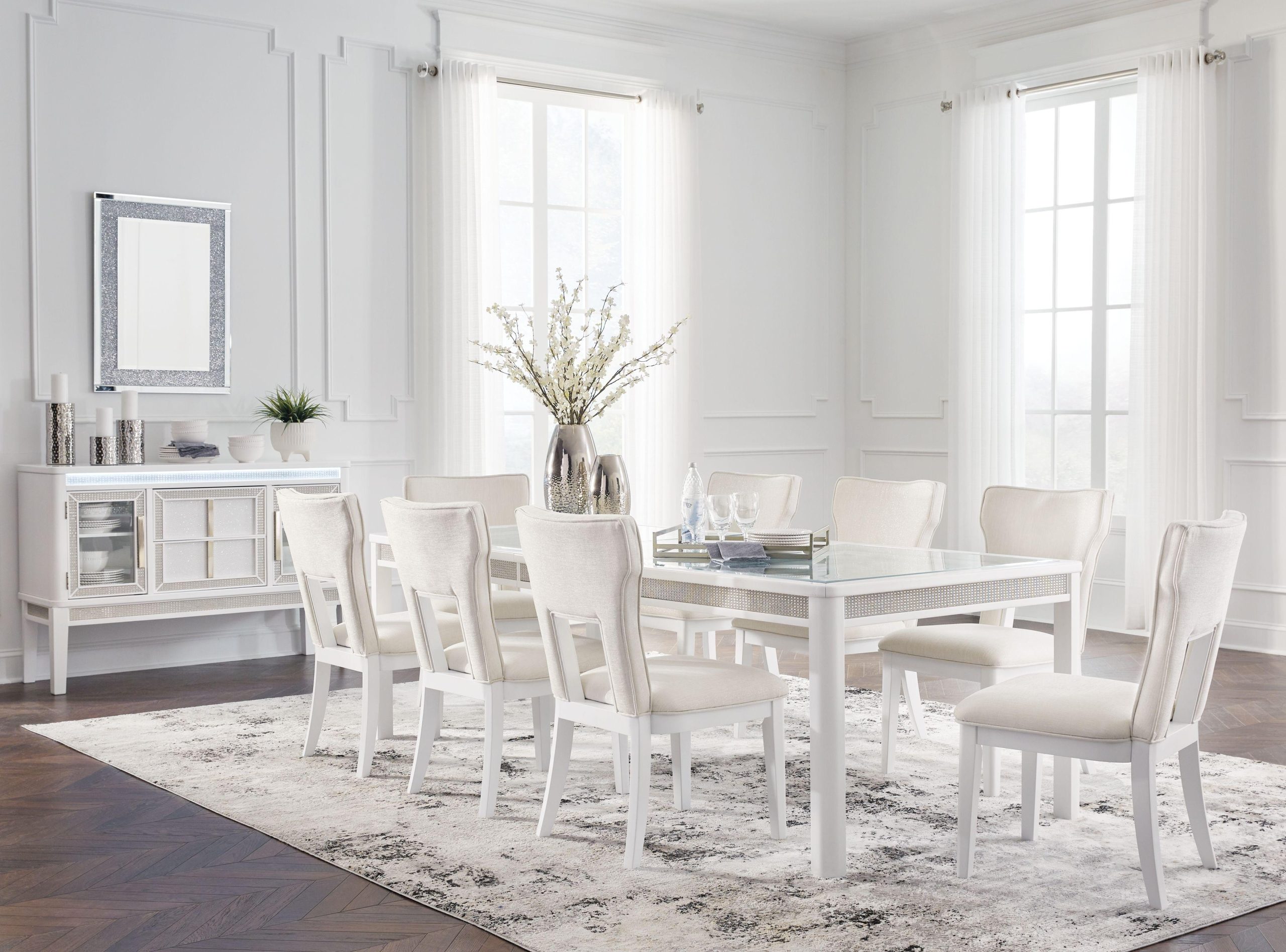 Ashley Chalanna – White – 10 Pc. – Rectangular Dining Room Extension Table, 8 Side Chairs, Server