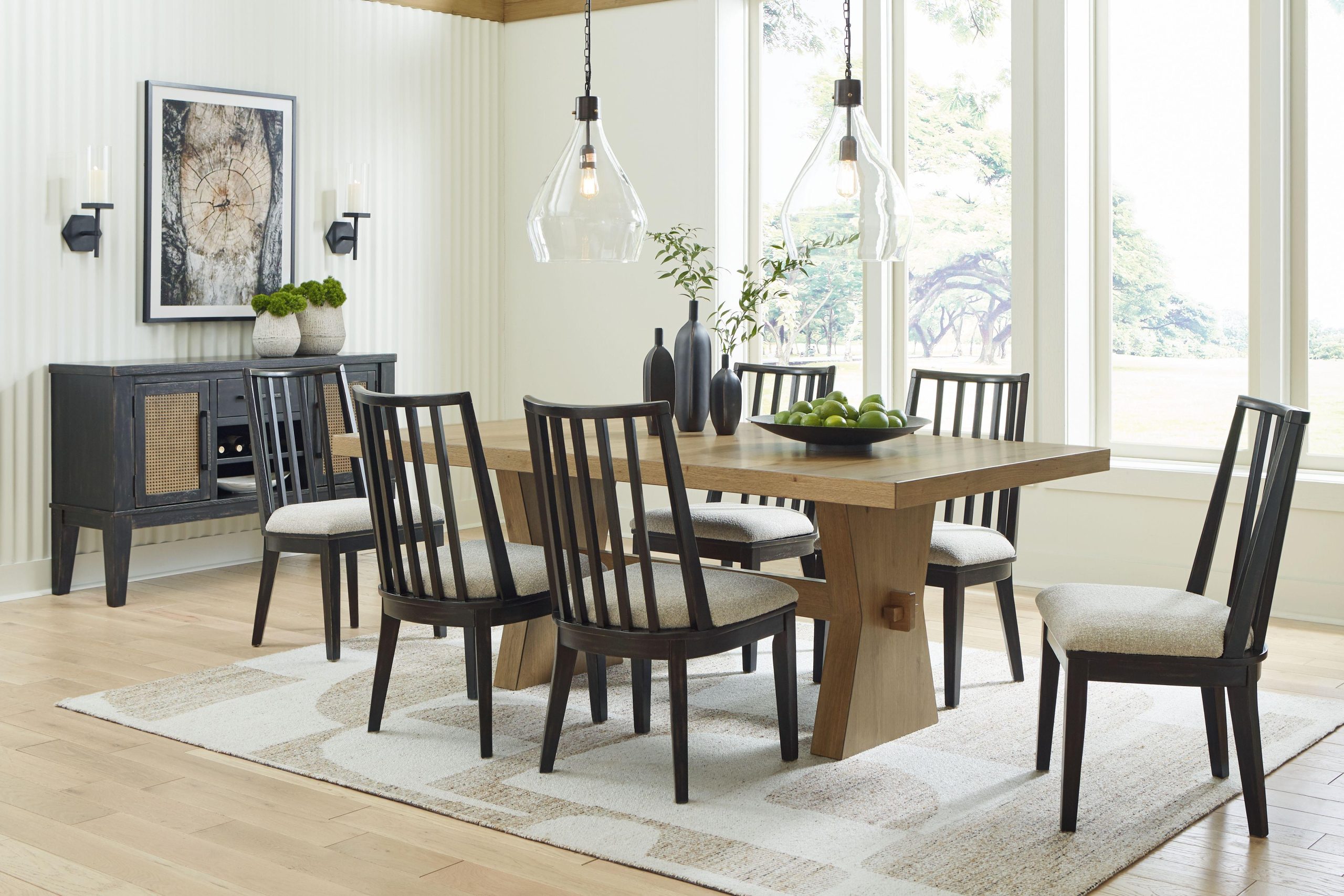 Ashley Galliden – Light Brown / Black – 8 Pc. – Rectangular Dining Table, 6 Side Chairs, Server