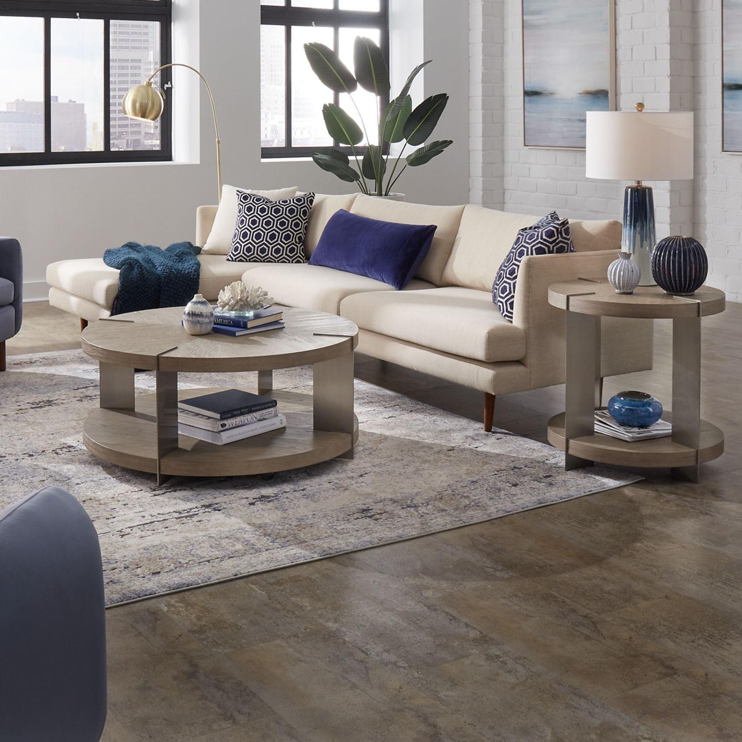 Liberty Furniture Harlow – 3 Piece Set (1 Round Cocktail 2 End Tables) – Light Brown